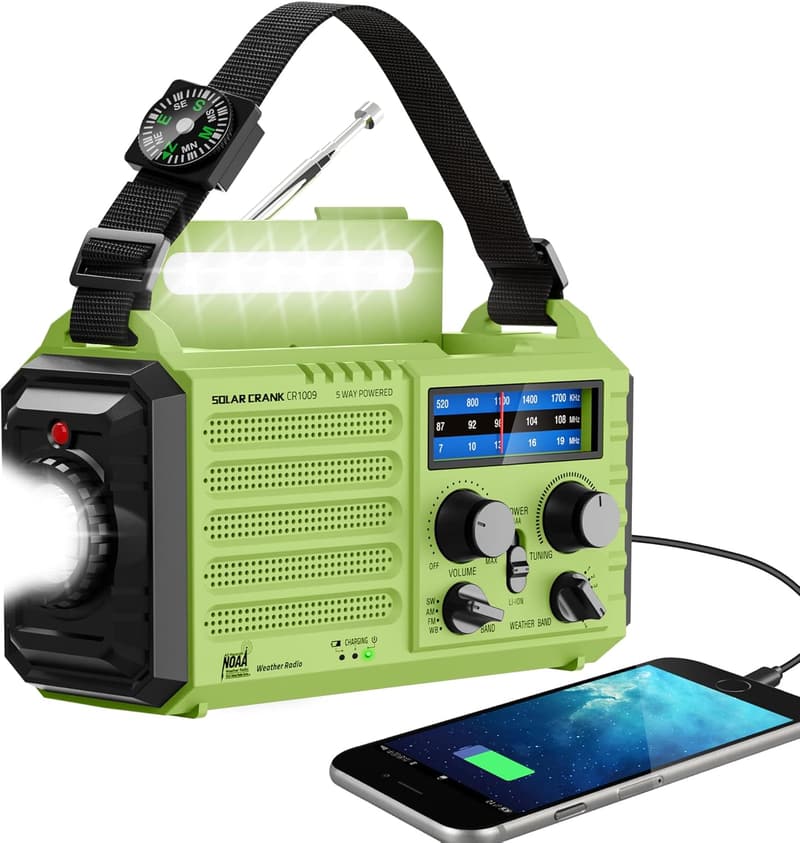 Emergency NOAA Weather Radio with Solar Charger & Hand Crank