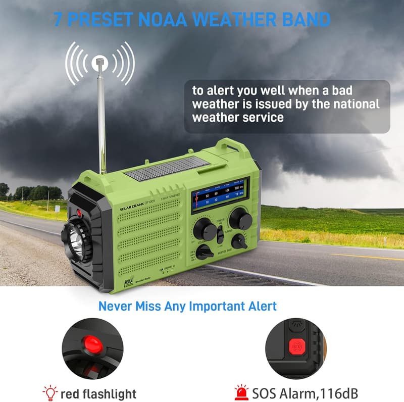 Emergency NOAA Weather Radio with Solar Charger & Hand Crank