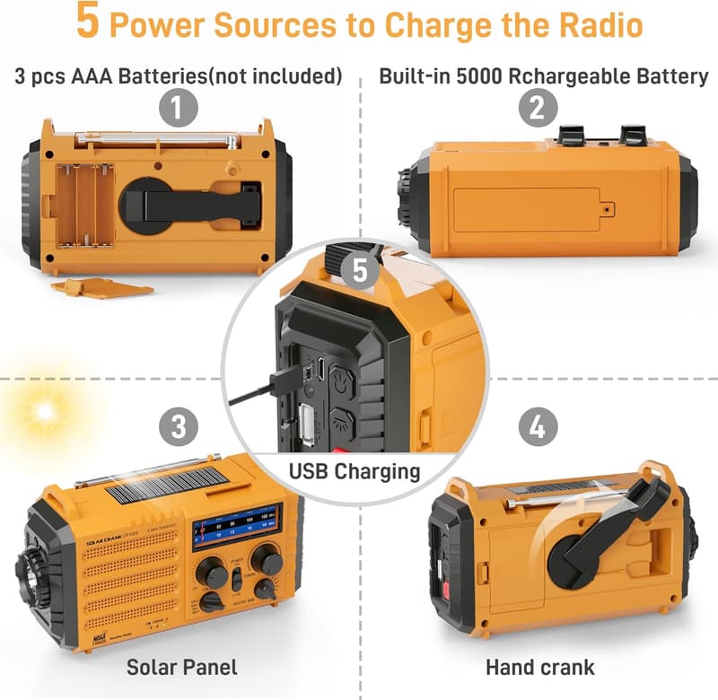 Portable Solar Hand Crank Emergency Radio with NOAA Alert