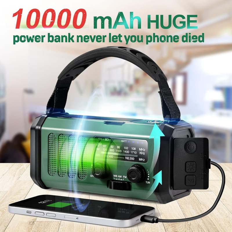 Emergency Hand Crank Radio with 10000mAh Battery for Outdoor Survival