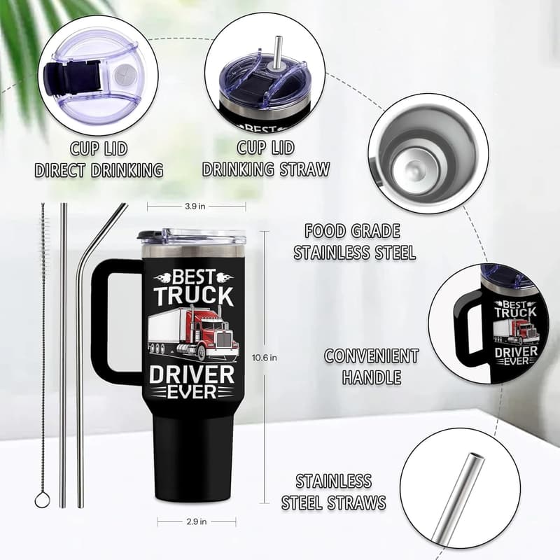 Truck Driver Birthday Gift - 40 Oz Stainless Steel Tumbler with Straw