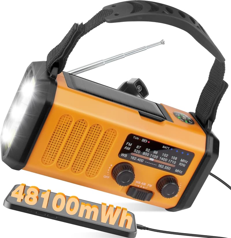 Emergency Weather Radio & Phone Charger with LED Flashlight