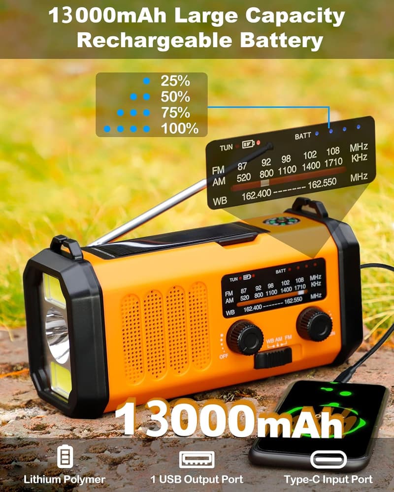 Emergency Weather Radio & Phone Charger with LED Flashlight