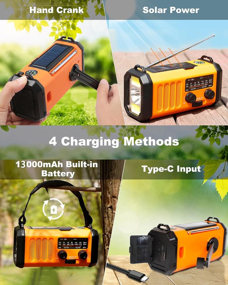 Emergency Weather Radio & Phone Charger with LED Flashlight