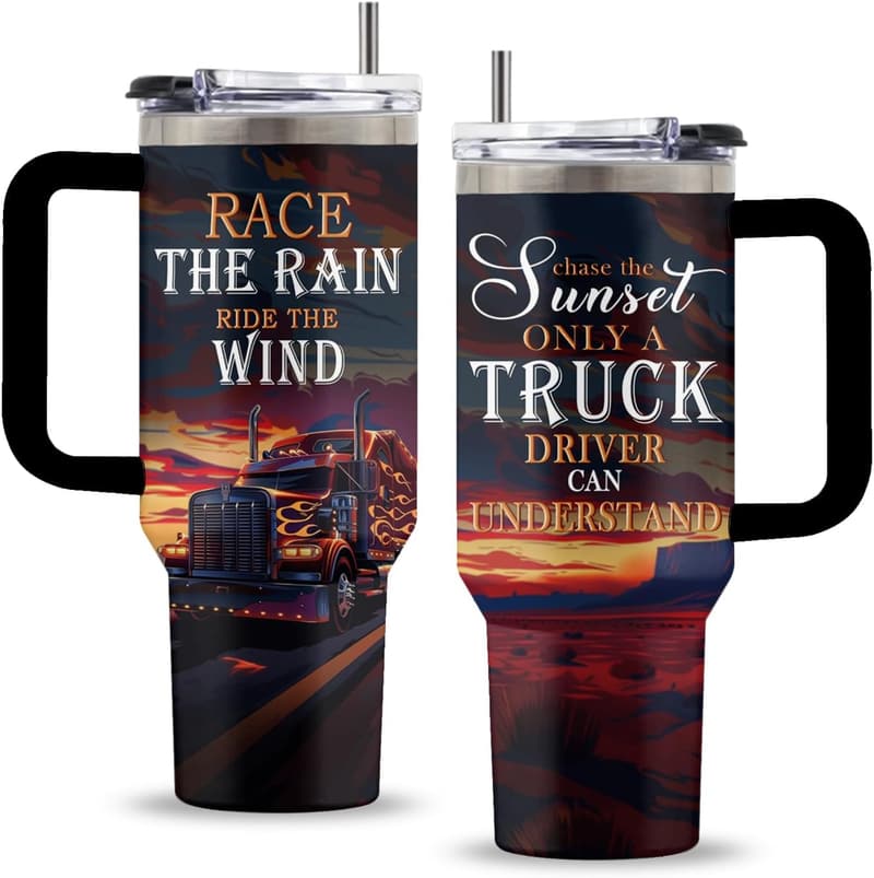 40 Oz Sunset Truck Tumbler for Truck Drivers - Birthday/Father's Day Gift