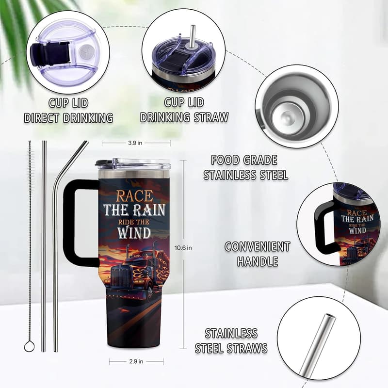 40 Oz Sunset Truck Tumbler for Truck Drivers - Birthday/Father's Day Gift