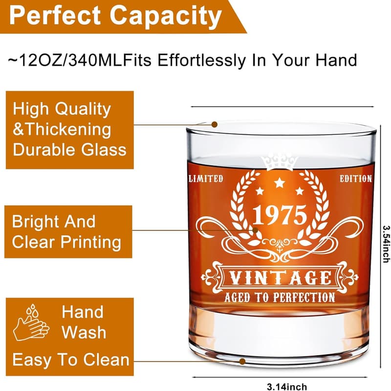 50th Birthday Gift Set for Men: 1975 Whiskey Glass & Toilet Paper