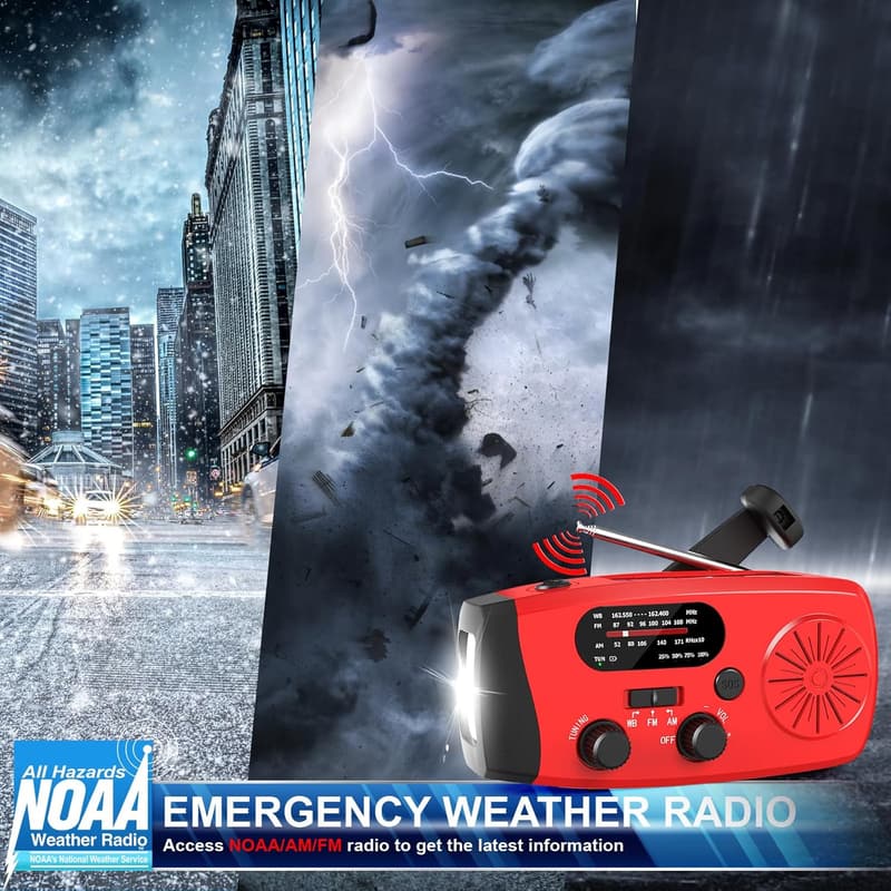 Emergency Radio with Solar, Crank, and SOS Alarm