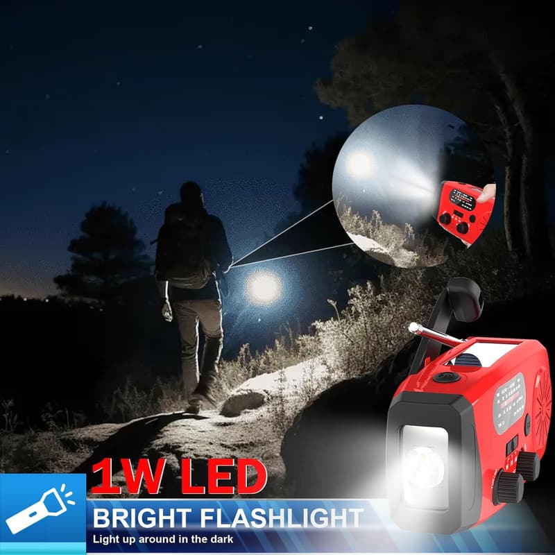 Emergency Radio with Solar, Crank, and SOS Alarm