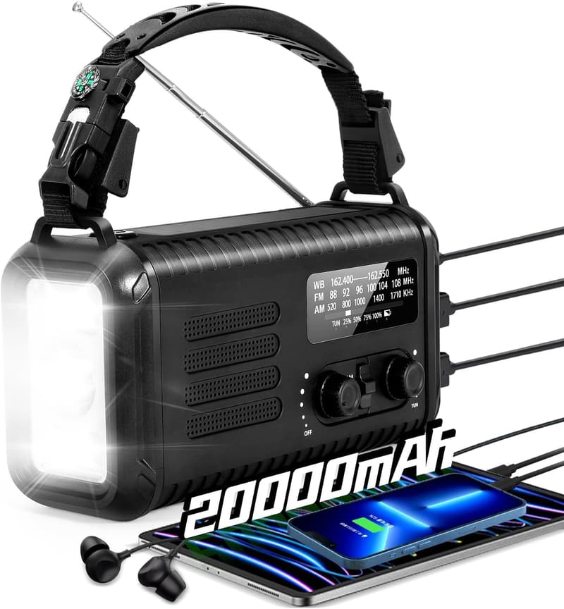 Emergency Crank Radio with USB Charger & Flashlight for Camping