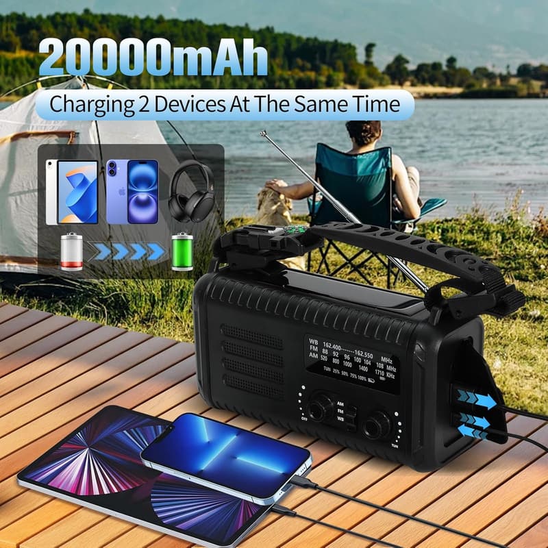 Emergency Crank Radio with USB Charger & Flashlight for Camping