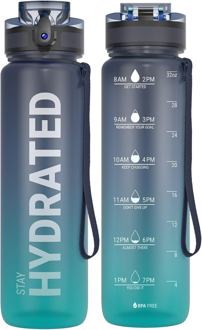 Durable 32oz Motivational Water Bottle with Time Marker