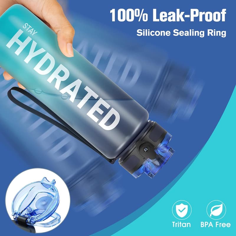 Durable 32oz Motivational Water Bottle with Time Marker