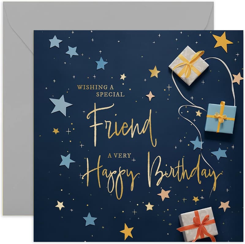 Navy Blue Birthday Card for Him - Modern Stars Design