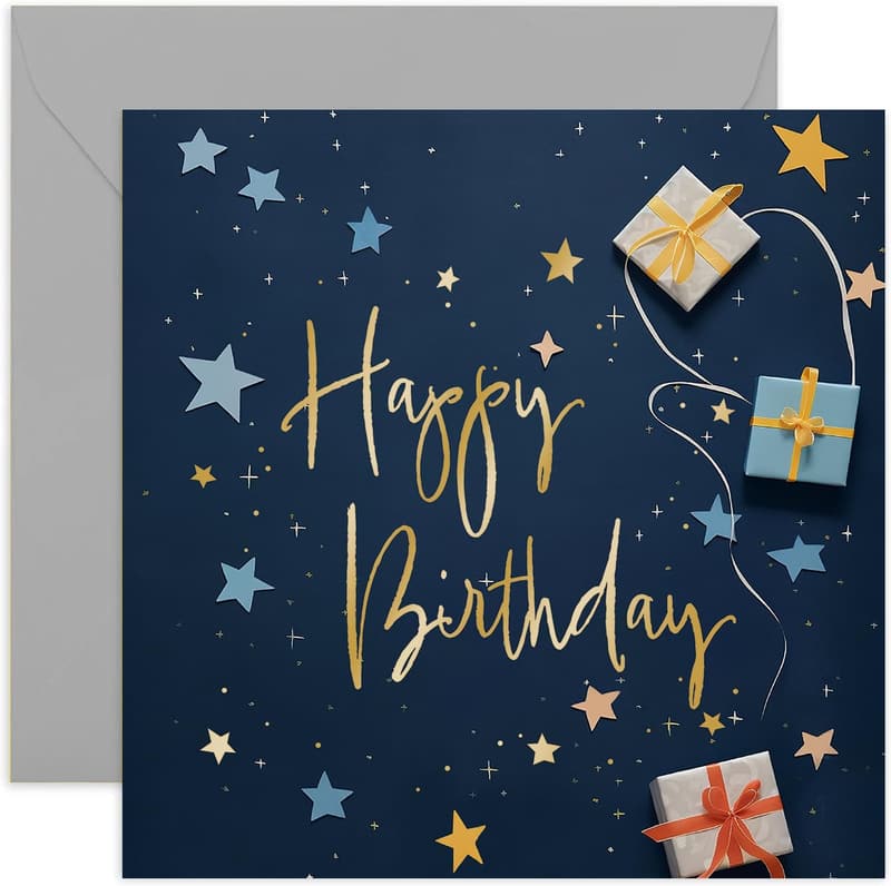 Navy Blue Birthday Card for Him - Modern Design with Stars