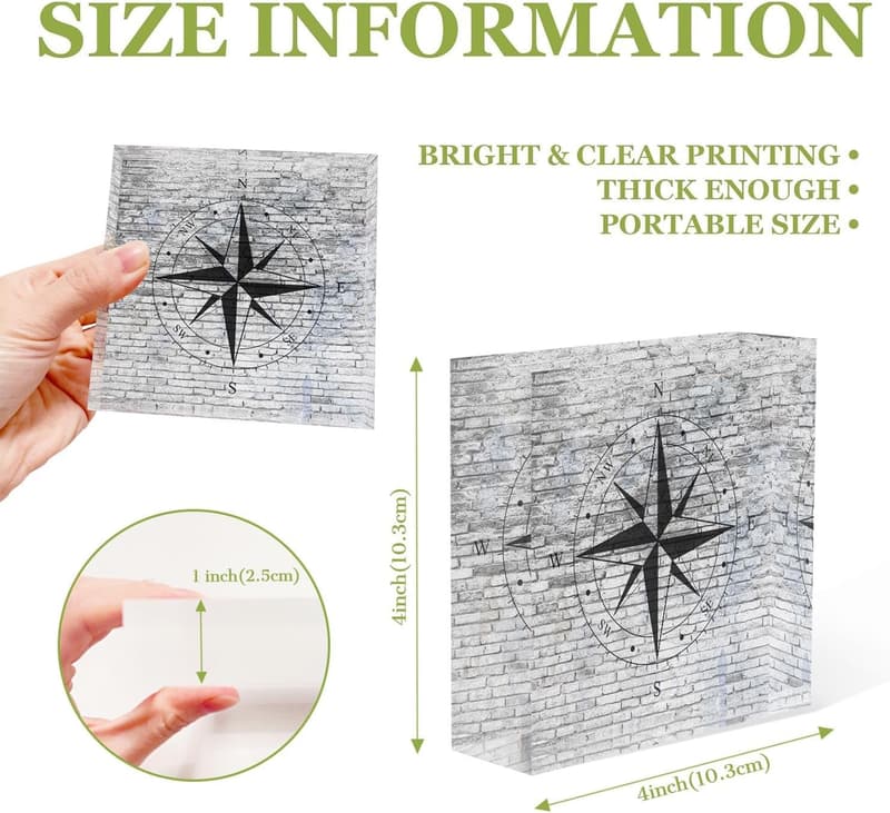 Men's Acrylic Crystal Compass Decoration for Desk - 4x4 Inch