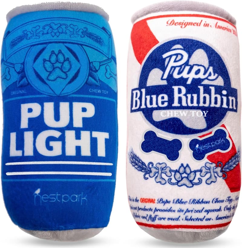 Dog Birthday Beer Plush Squeaky Toys - 2 Pack (Medium/Large)