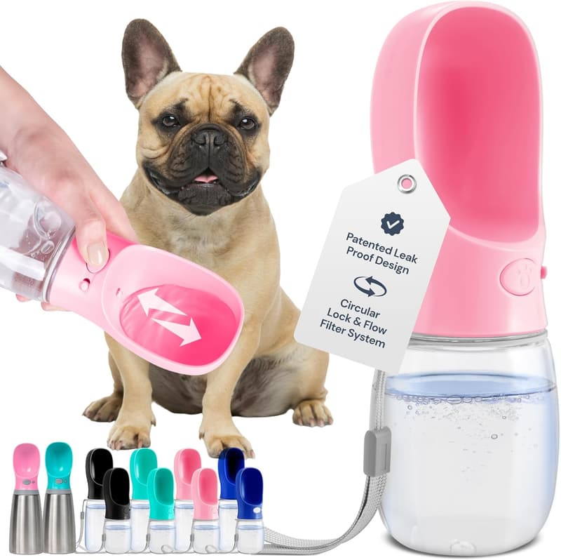 Portable Dog Water Bottle - 12 oz Leak Proof Travel Cup