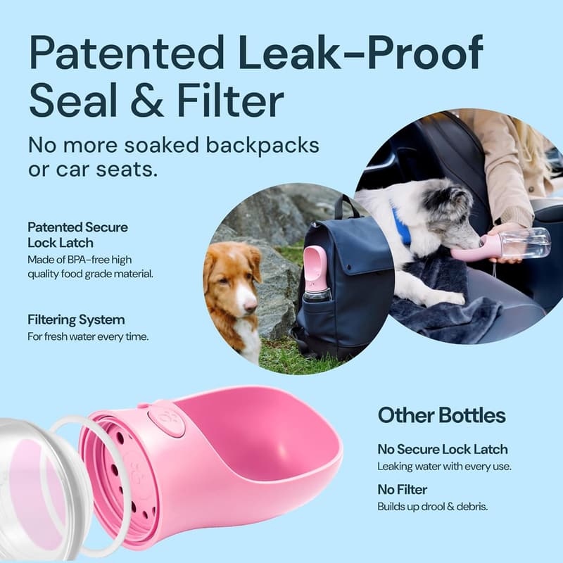 Portable Dog Water Bottle - 12 oz Leak Proof Travel Cup