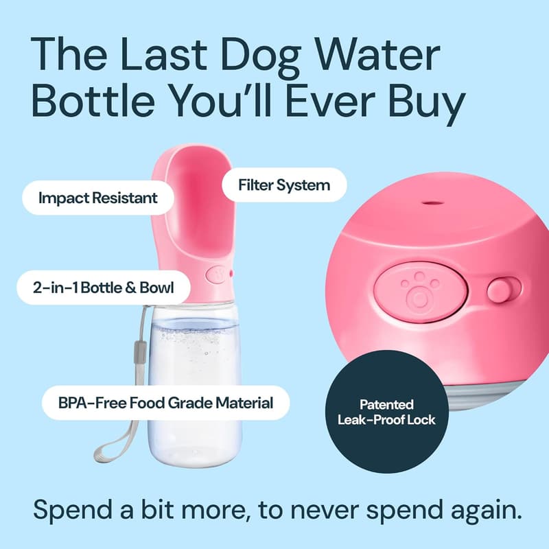 Portable Dog Water Bottle - 12 oz Leak Proof Travel Cup