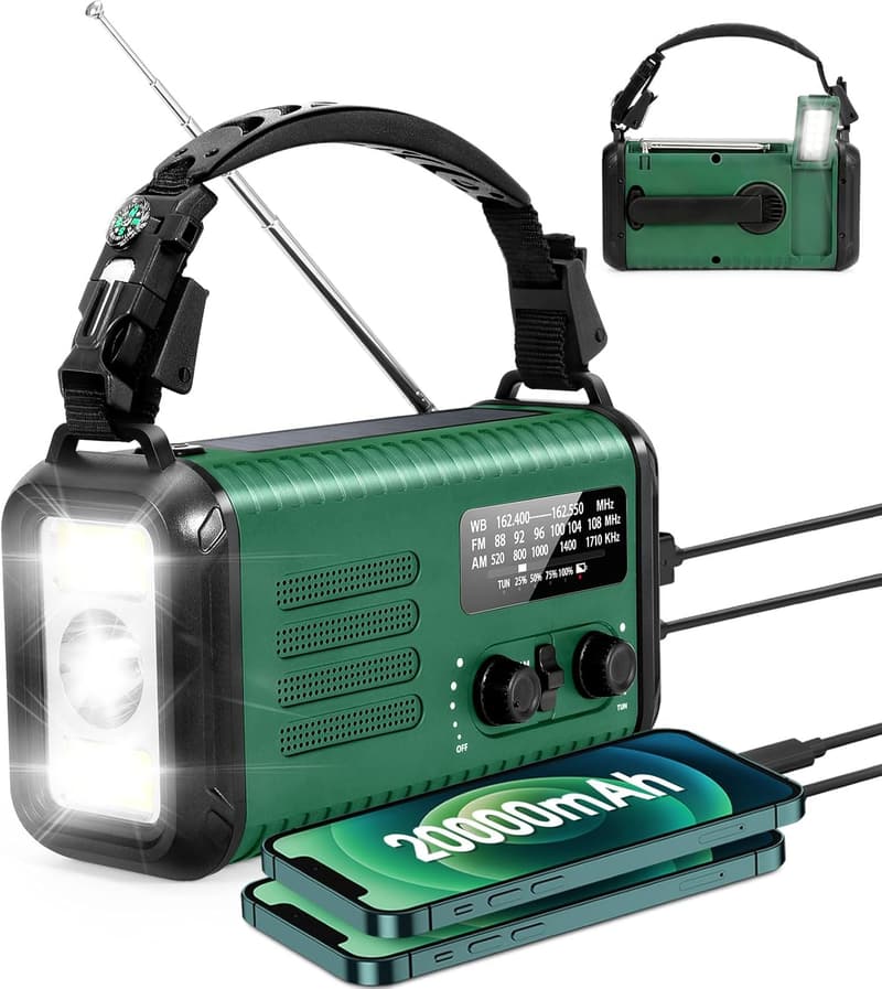 Emergency NOAA Weather Radio with Solar Power & 20000mAh Battery