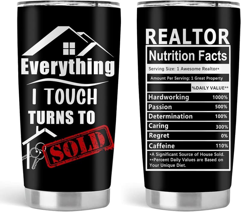 Realtor Gift: 20 oz Stainless Steel Tumbler with Lid and Straw