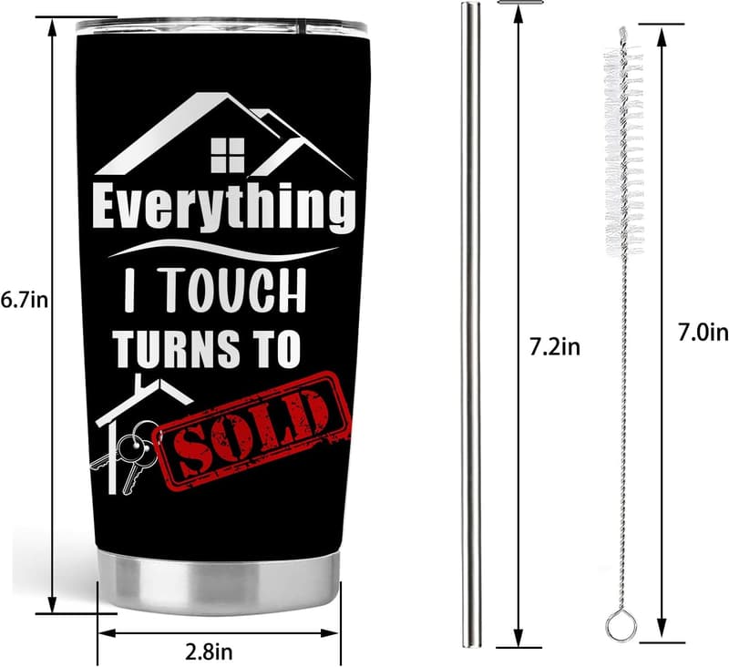 Realtor Gift: 20 oz Stainless Steel Tumbler with Lid and Straw