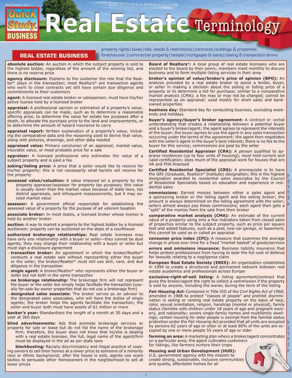 Real Estate Terminology Laminated Quick Reference Guide