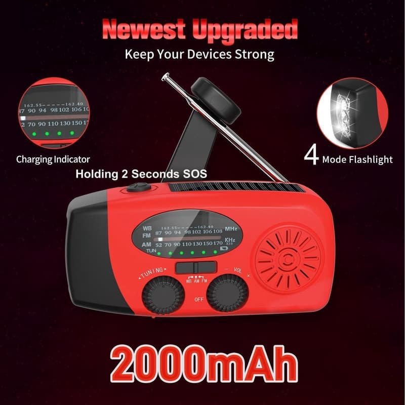 Portable Solar Hand Crank Weather Radio with Phone Charger & SOS