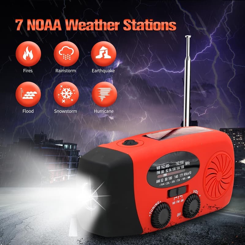 Portable Solar Hand Crank Weather Radio with Phone Charger & SOS