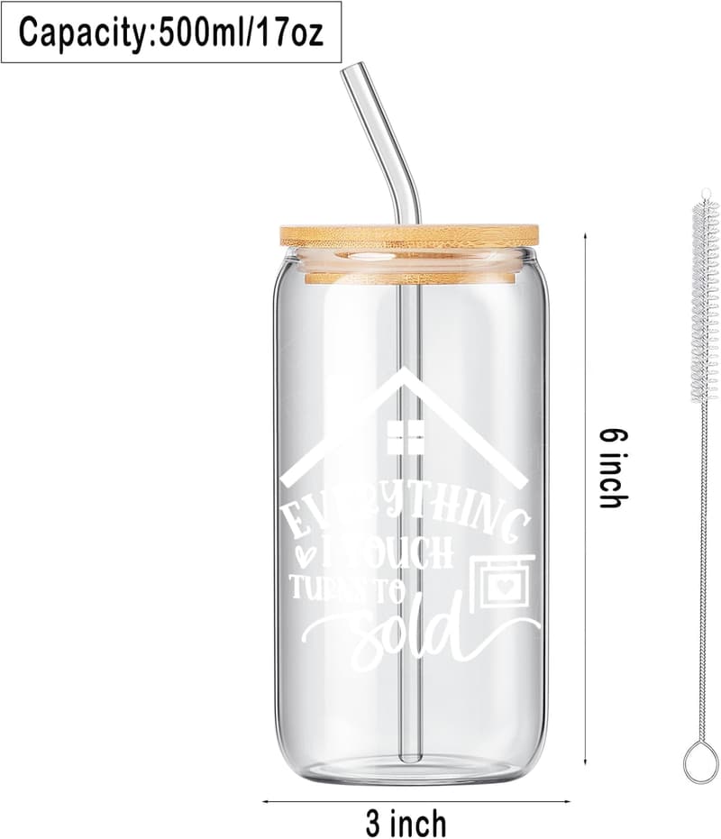 Realtor Closing Gift: 17 Oz Iced Can Glass with Lid & Straw