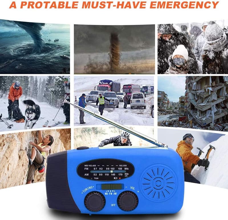Emergency Solar Weather Radio with Hand Crank & Power Bank