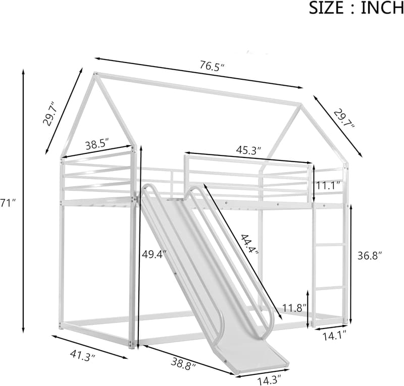 Twin Metal Bunk Bed with Slide for Kids - No Box Spring Needed