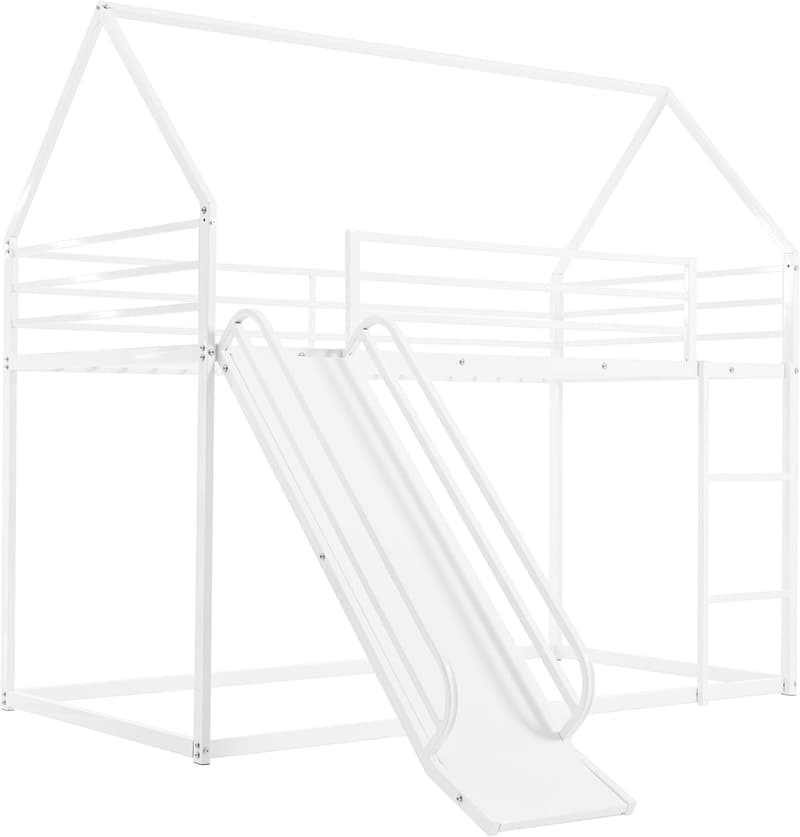 Twin Metal Bunk Bed with Slide for Kids - No Box Spring Needed