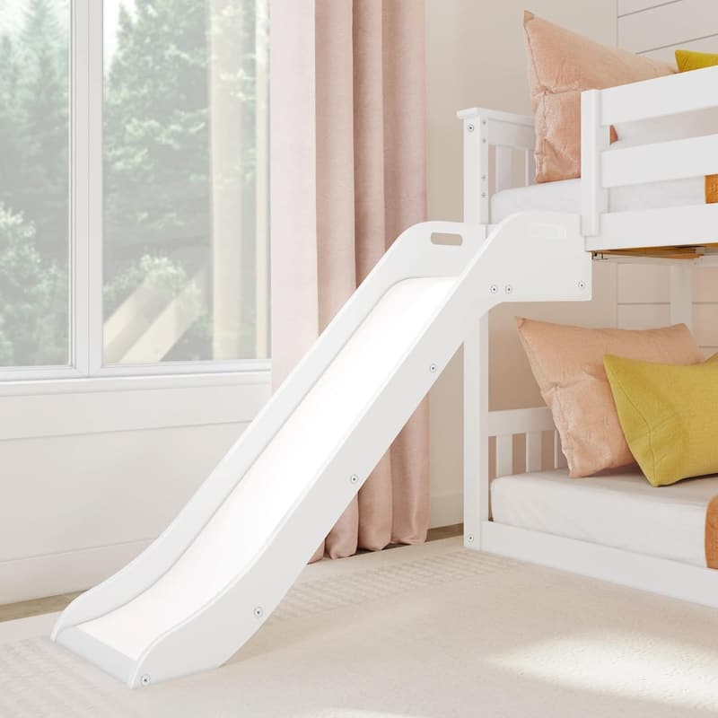 Kids' Twin Over Twin Low Bunk Bed with Slide & Safety Guardrail