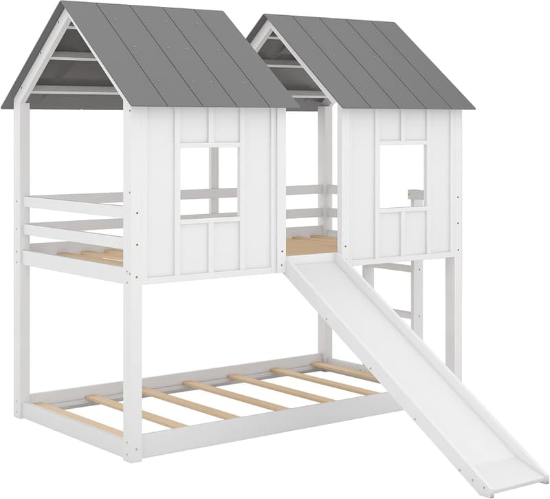 White House Twin-Over-Twin Bunk Bed with Slide and Guardrails