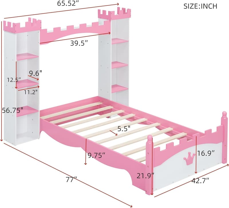 Castle-Shaped Twin Bed Frame with Storage for Kids' Bedroom