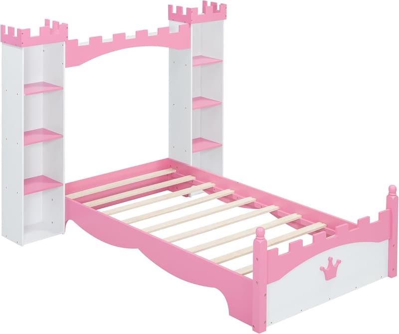 Castle-Shaped Twin Bed Frame with Storage for Kids' Bedroom