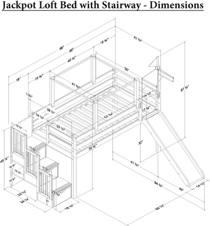 Princess Low Loft Bed with Slide, Pink & White Tent, Twin