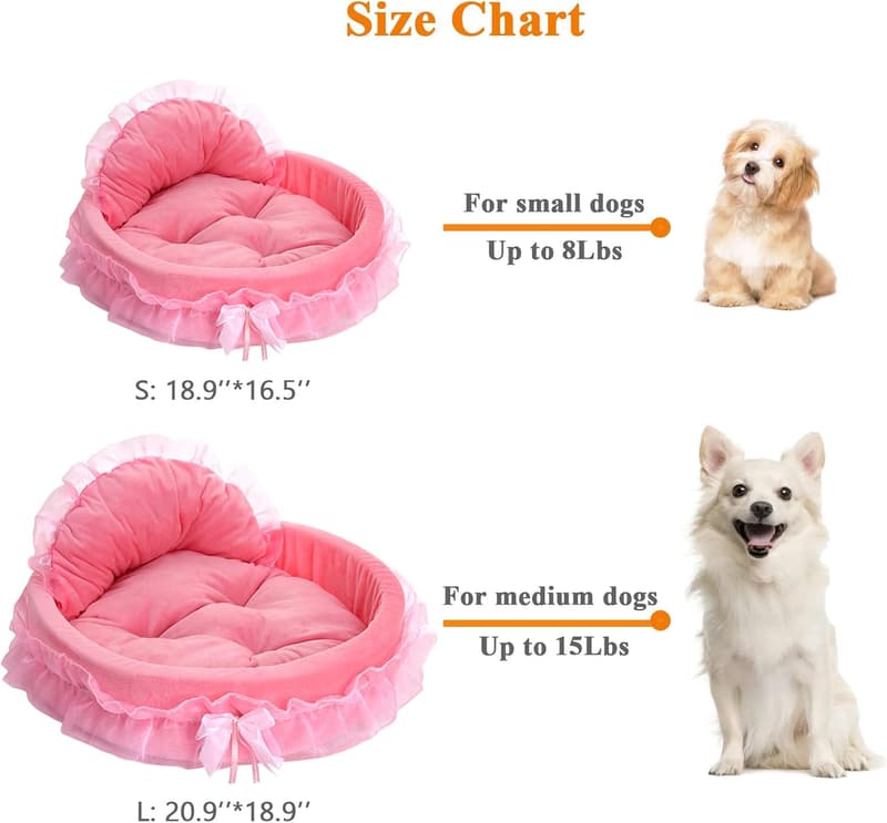 Washable Plush Pink Dog Bed for Small/Medium Pets