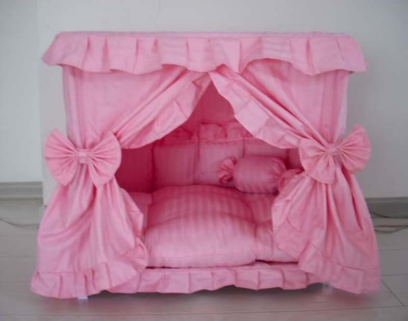 Handmade Princess Pink Bed House for Small Dogs with Pillow