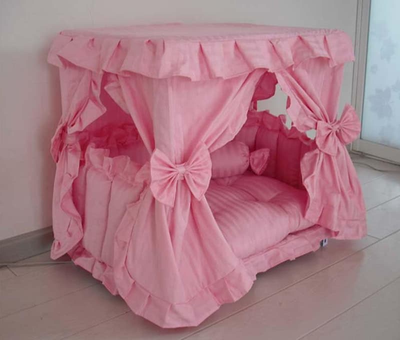 Handmade Princess Pink Bed House for Small Dogs with Pillow