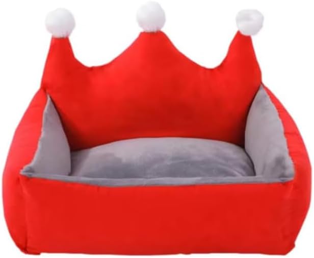 Luxurious Plush Dog Bed with Princess Crown for Small Pets