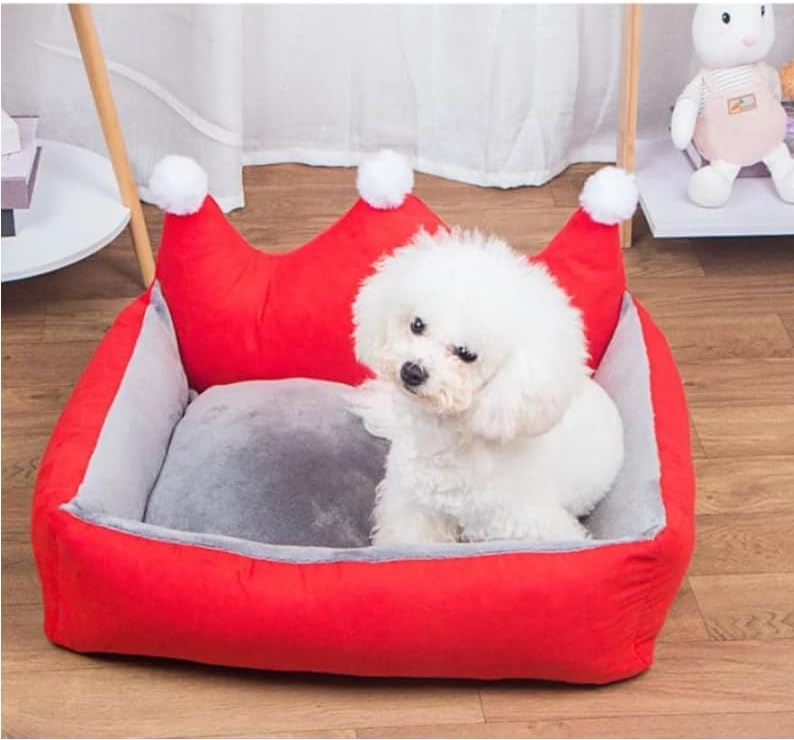 Luxurious Plush Dog Bed with Princess Crown for Small Pets