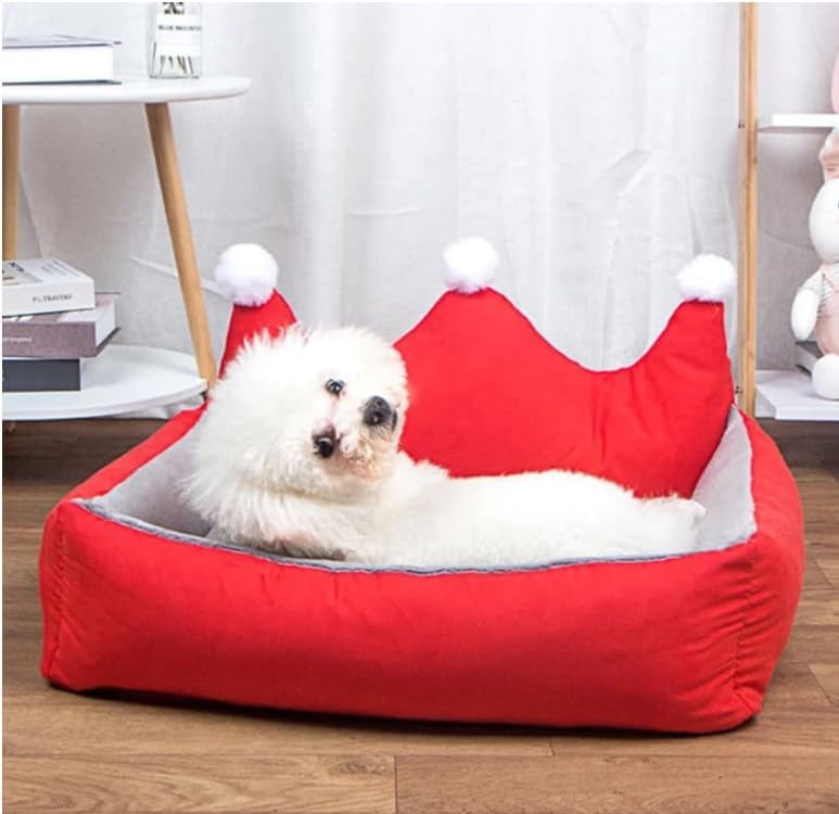 Luxurious Plush Dog Bed with Princess Crown for Small Pets