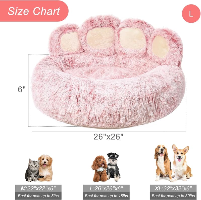 Cozy Donut Dog Bed with Bear Paws Design - Large 26