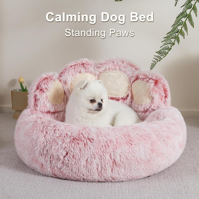 Cozy Donut Dog Bed with Bear Paws Design - Large 26