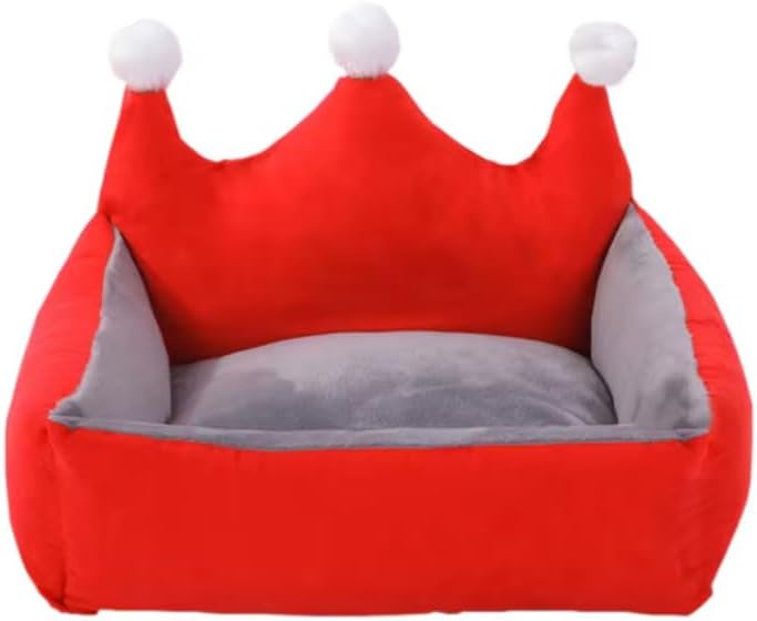 Luxurious Crown Dog Bed for Small Pets - Winter Warmth, Red