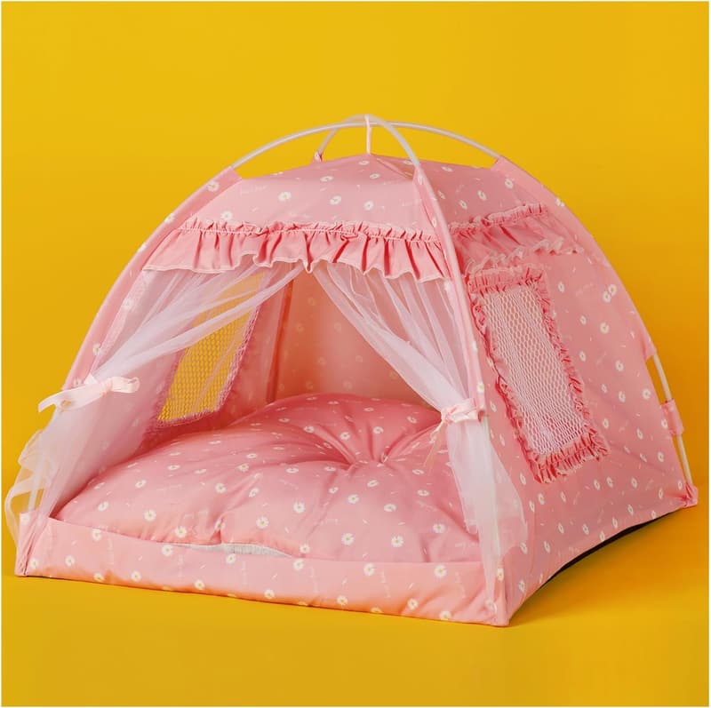 Cat Tent Bed for Small Pets - Pink Indoor/Outdoor Cave House