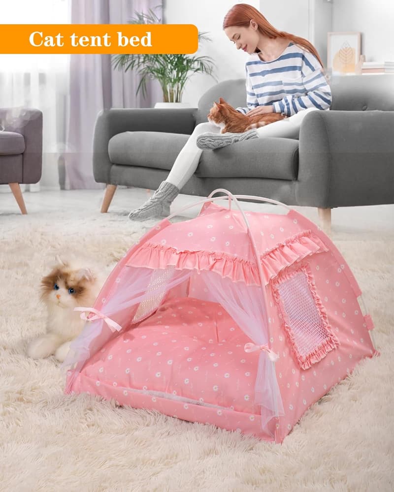 Cat Tent Bed for Small Pets - Pink Indoor/Outdoor Cave House